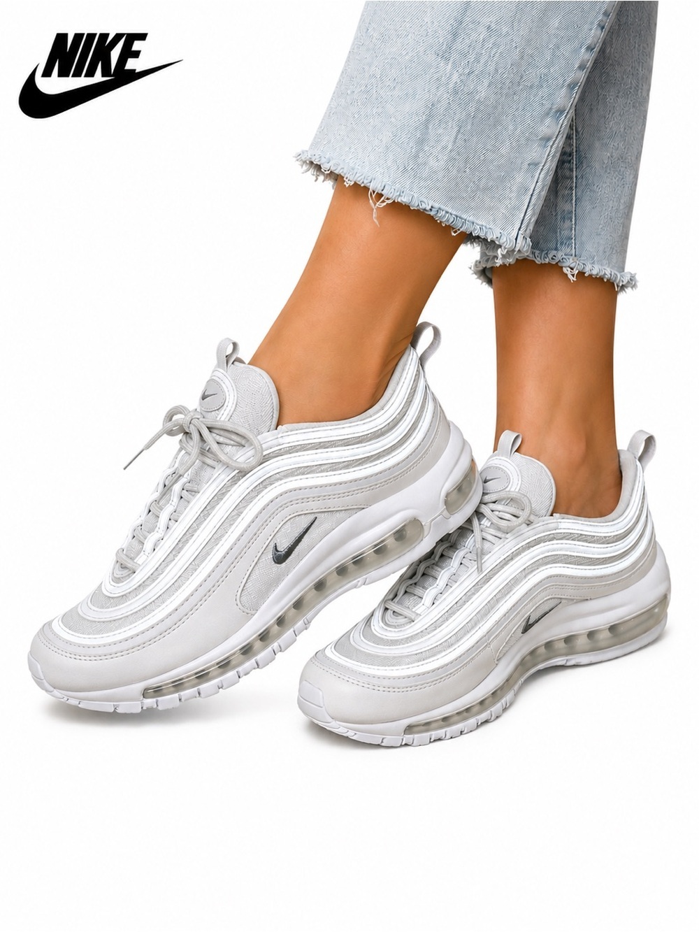 Nike Air Max 97 Triple White Wolf Grey Men’s 6.5 / Women’s 8 921826-101 Like New